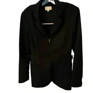 Vintage Cache women black zip up blazer. Adjustable waist buckles size 10